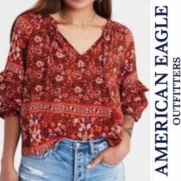 𝅺America‎ Eagle Boho Women’s Blouse Top - Picture 4 of 4